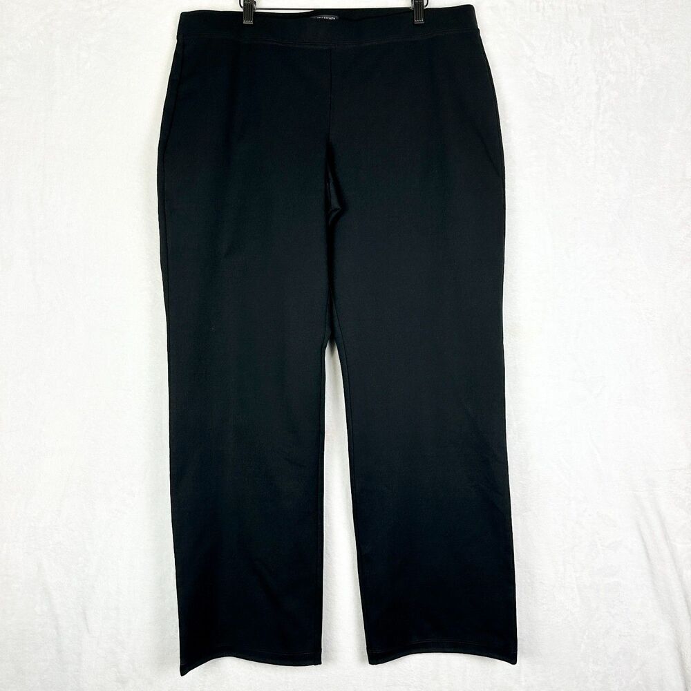 Eileen Fisher Pull On Straight Leg Ponte Pants Size XL NWT Black Minimalist